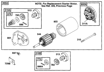 Electric Starter 2 Diagram and Parts List for 222417-0151-XX  Briggs and Stratton Engine